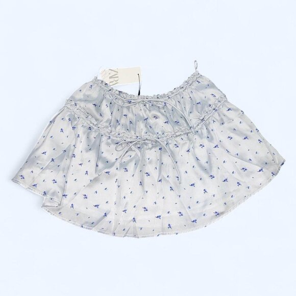 Zara Light Blue Floral Mini Skirt - Picture 1 of 4